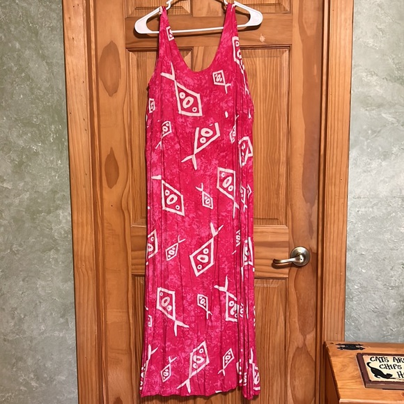 Women’s High Waist Button Front Maxi Dress Pink with Geometric Shapes Size M - Picture 3 of 3